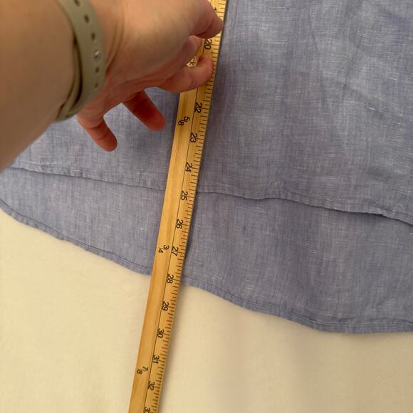 J. Crew Baird McNutt Irish Linen Light Blue Short Sleeve Blouse Size 10 - Picture 12 of 14